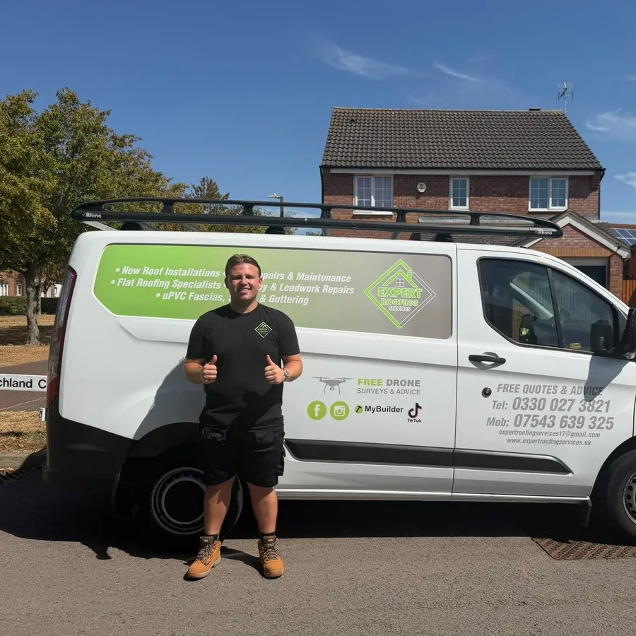 Roger Draper, founder of Expert Roofing Services, with the company van